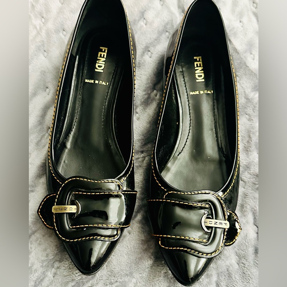 Women’s FENDI black patent leather ballet flats sz 36.5/6